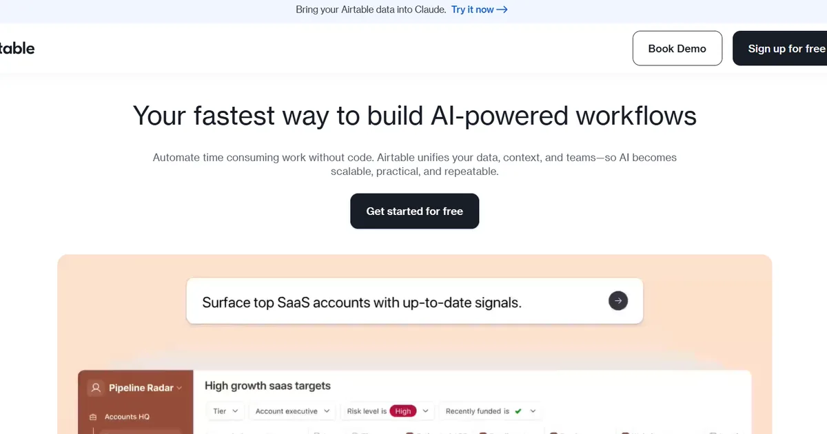 Airtable AI agent workflow platform interface