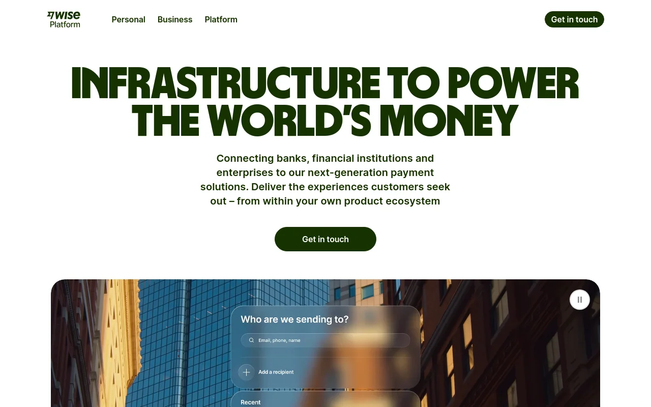 Wise Platform homepage: infrastructure to power the world's money