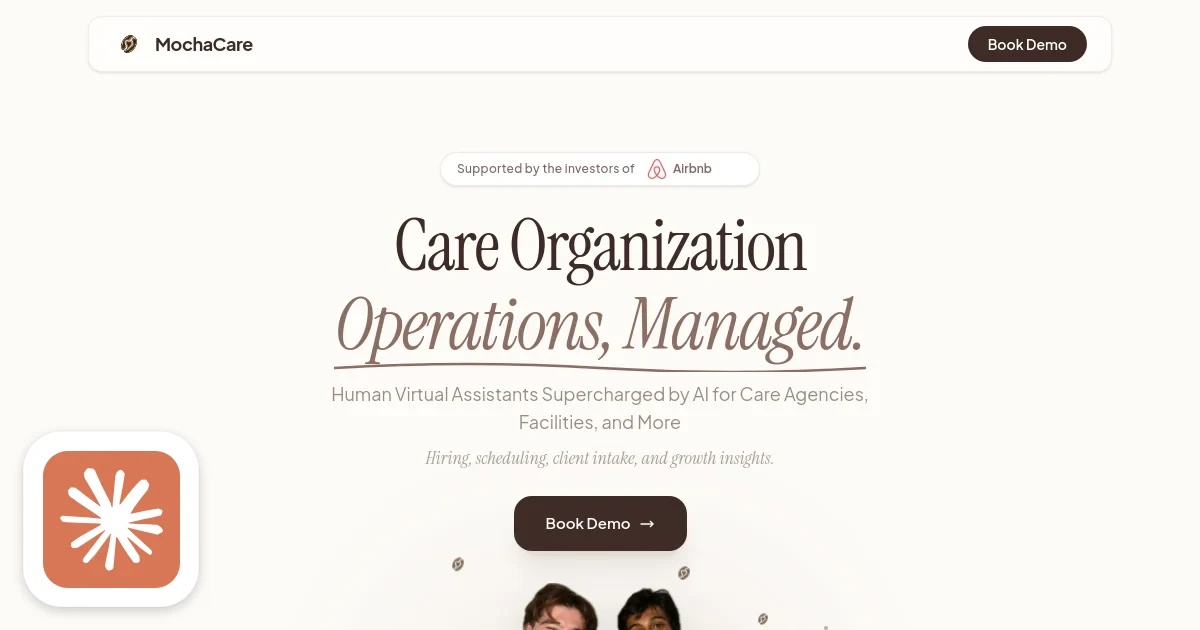 MochaCare homepage screenshot with Claude's Corner badge