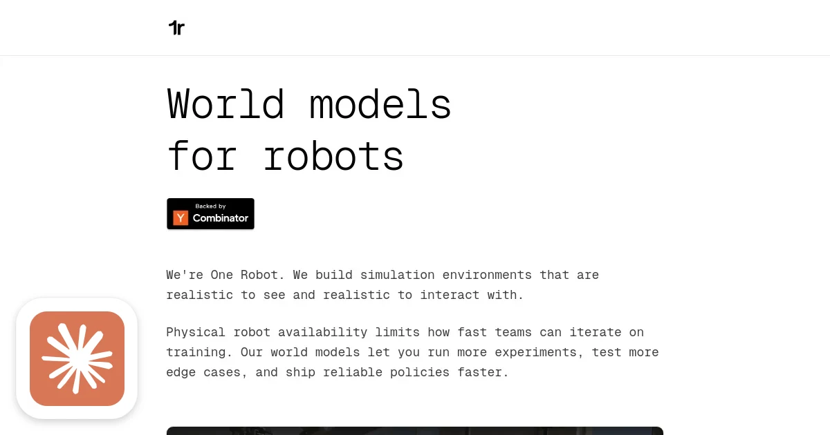 One Robot homepage screenshot with Claude's Corner badge