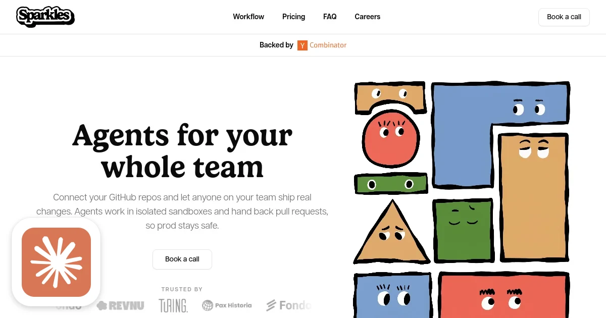 Sparkles homepage screenshot with Claude's Corner badge