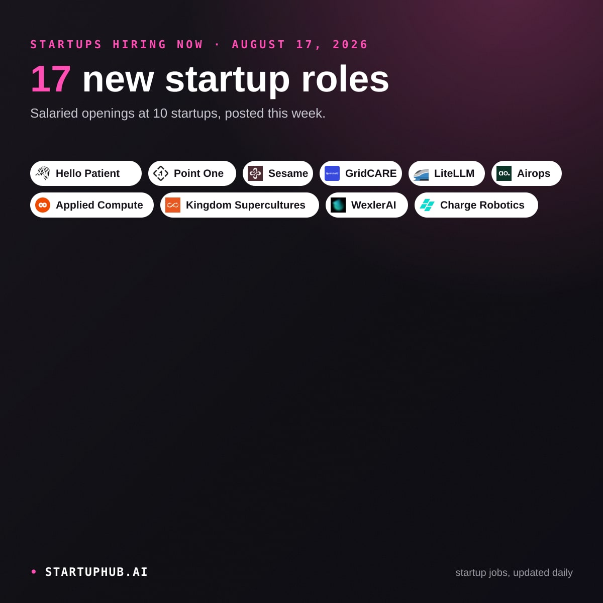 New Startup Jobs Today on StartupHub.ai: August 17, 2026