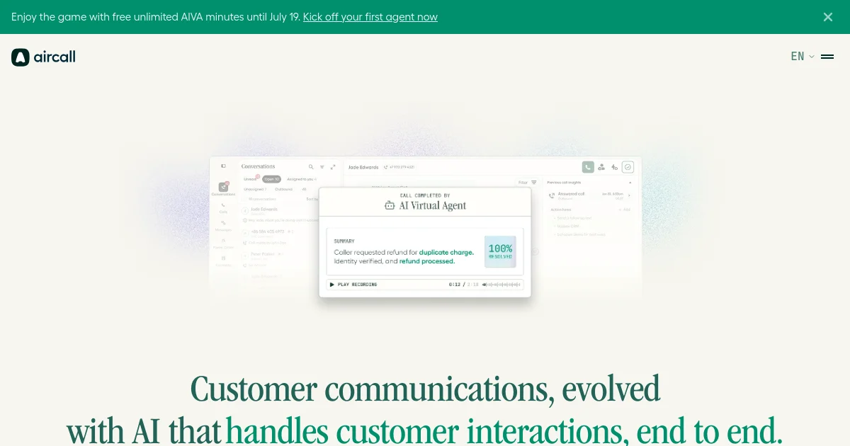 Aircall website homepage screenshot