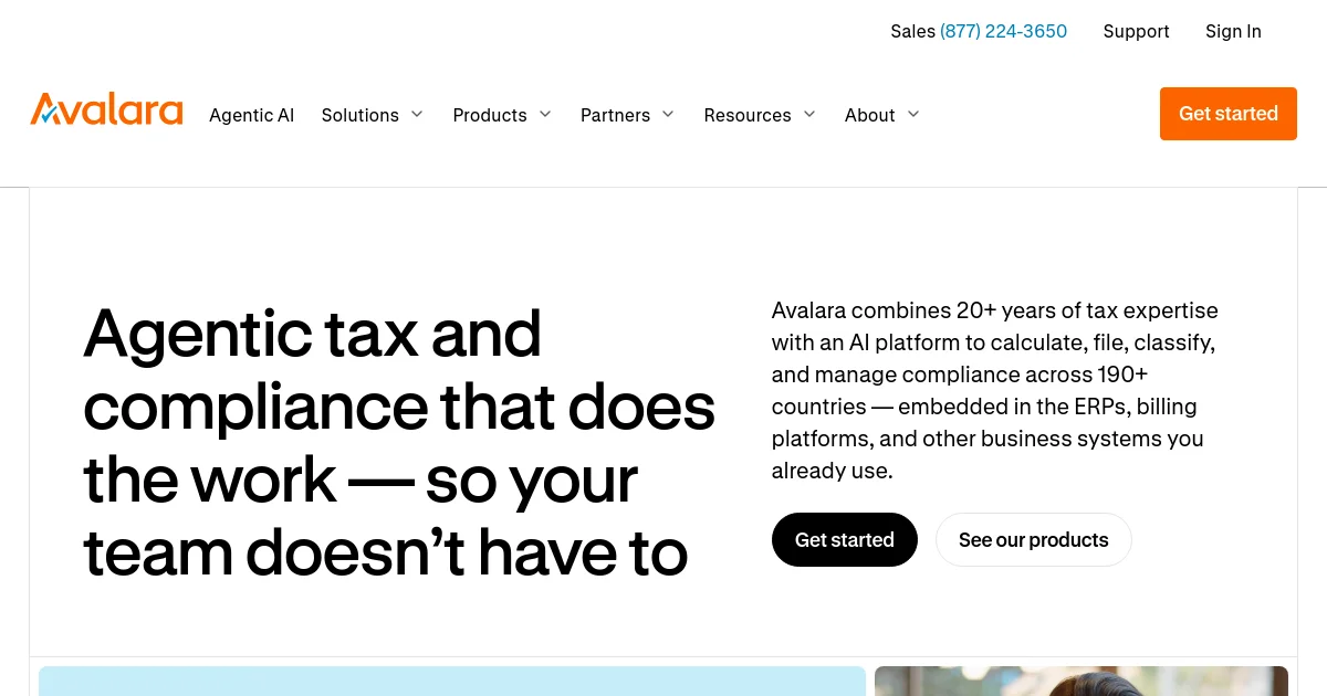 Avalara website homepage screenshot