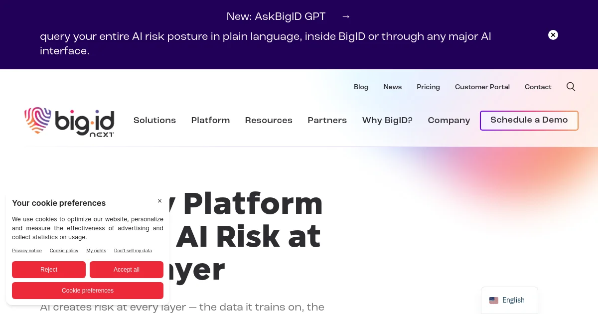 BigID website homepage screenshot