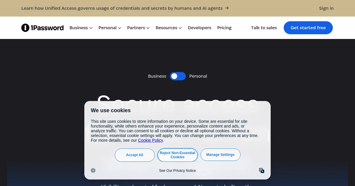 1Password website homepage screenshot