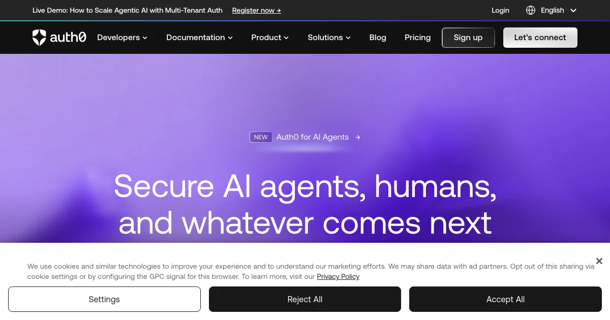 Auth0 website homepage screenshot