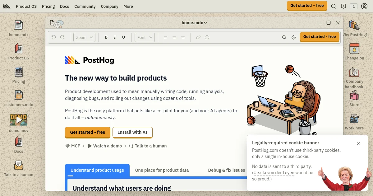 PostHog website homepage screenshot