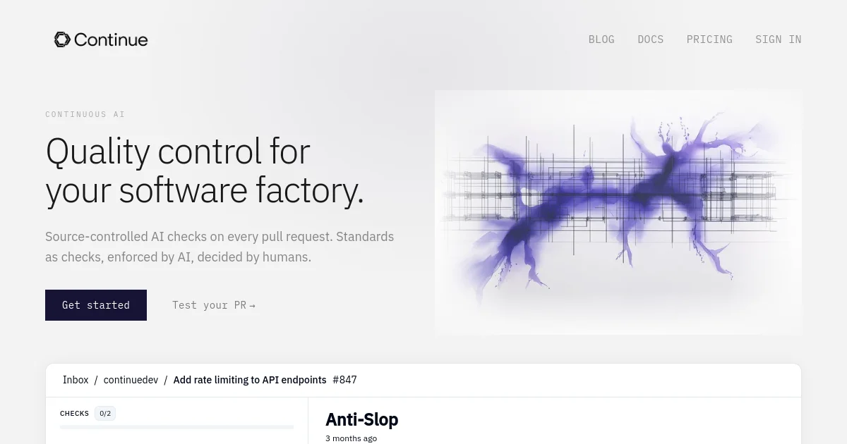 Continue website homepage screenshot