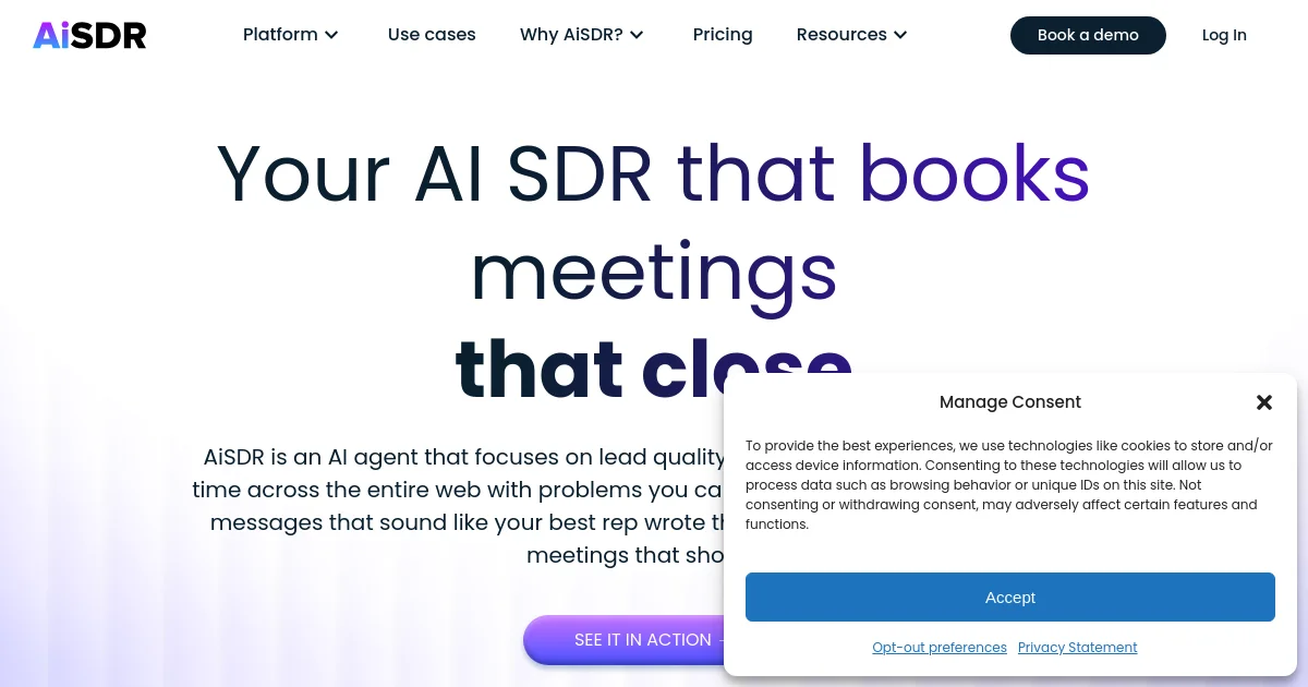 AiSDR website homepage screenshot