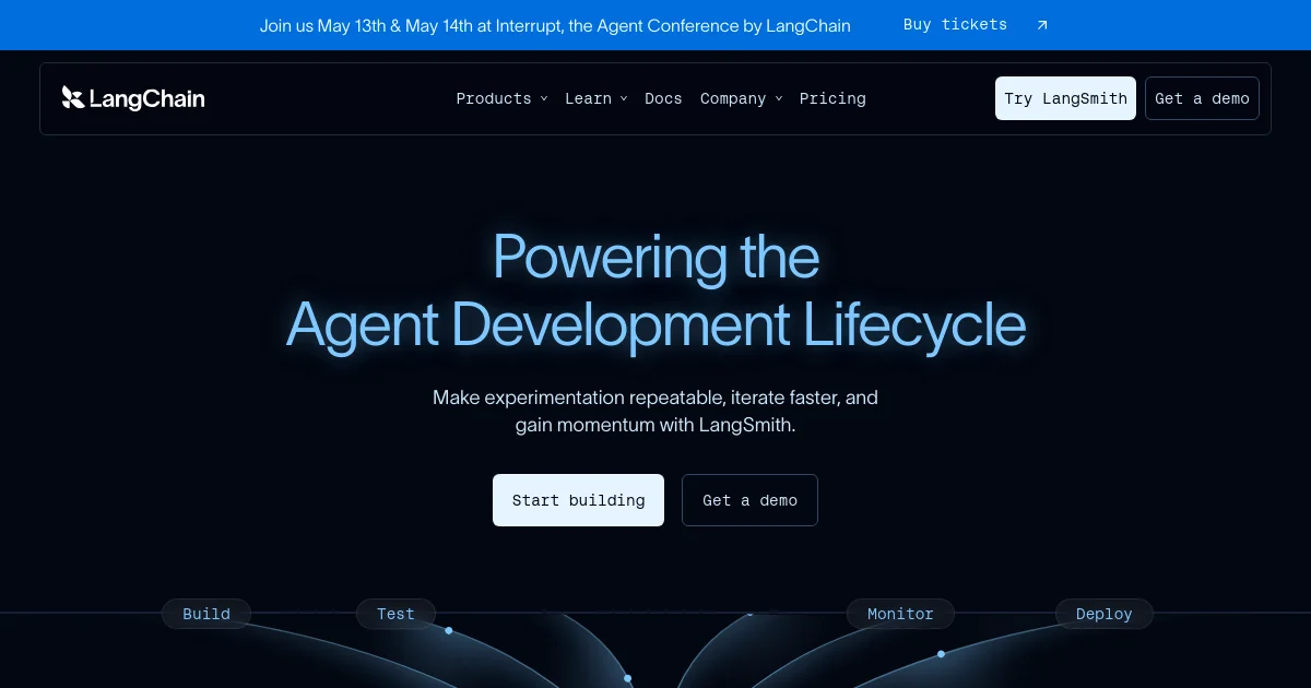LangChain website homepage screenshot