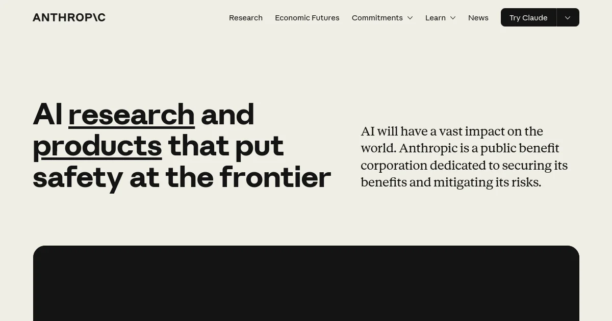 Anthropic website homepage screenshot