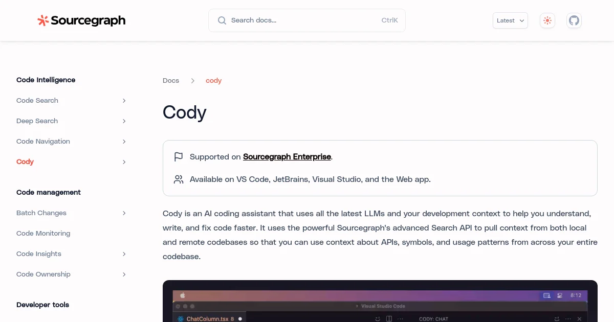Sourcegraph (Cody) website homepage screenshot