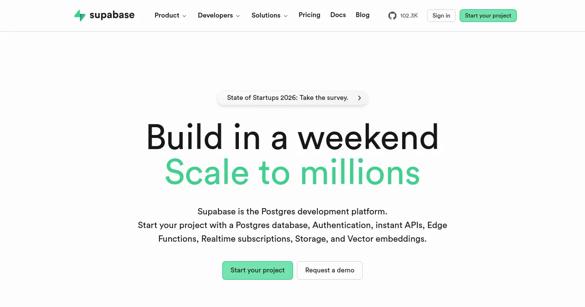 Supabase website homepage screenshot