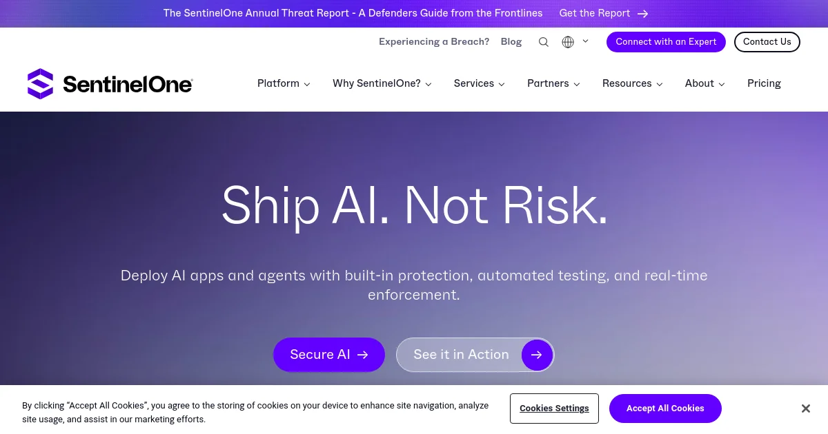 SentinelOne website homepage screenshot