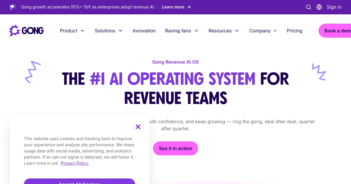 Gong.io website homepage screenshot