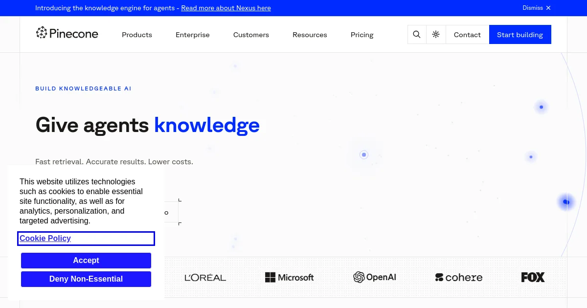 Pinecone website homepage screenshot