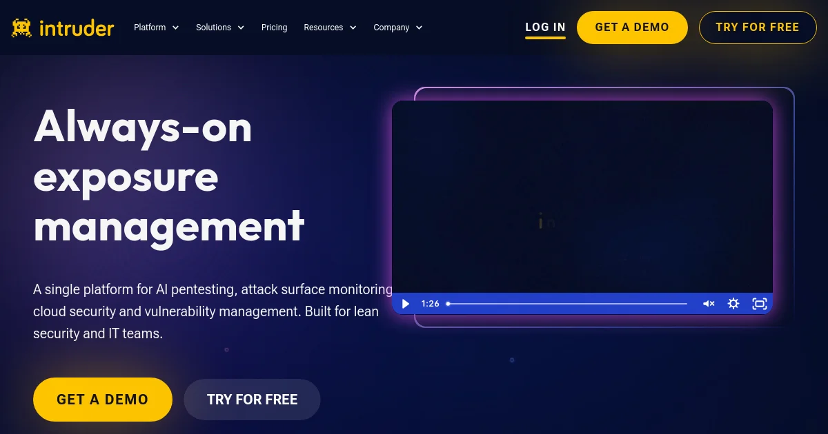 Intruder website homepage screenshot