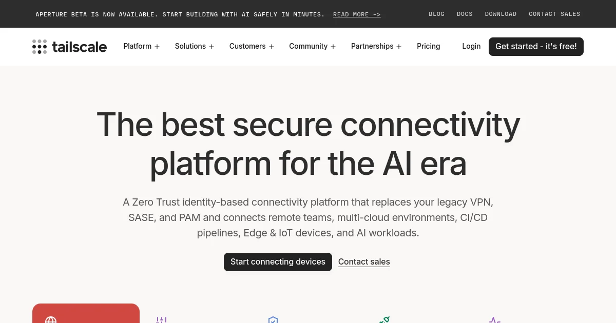 Tailscale website homepage screenshot