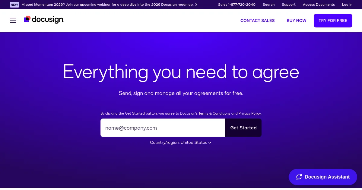 DocuSign website homepage screenshot