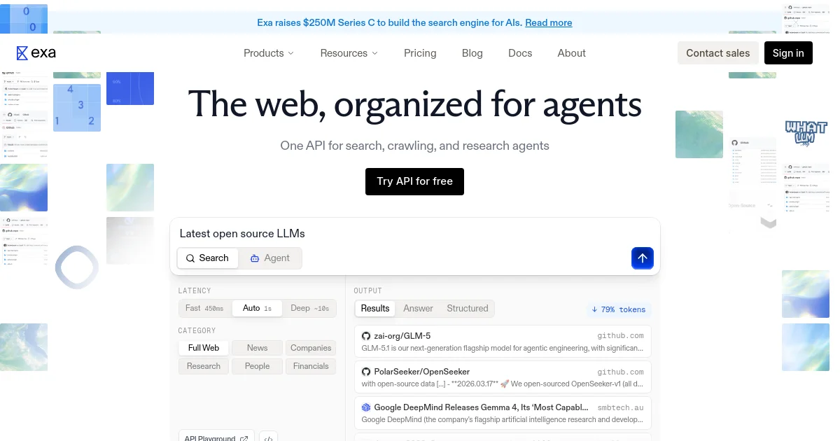 Exa website homepage screenshot
