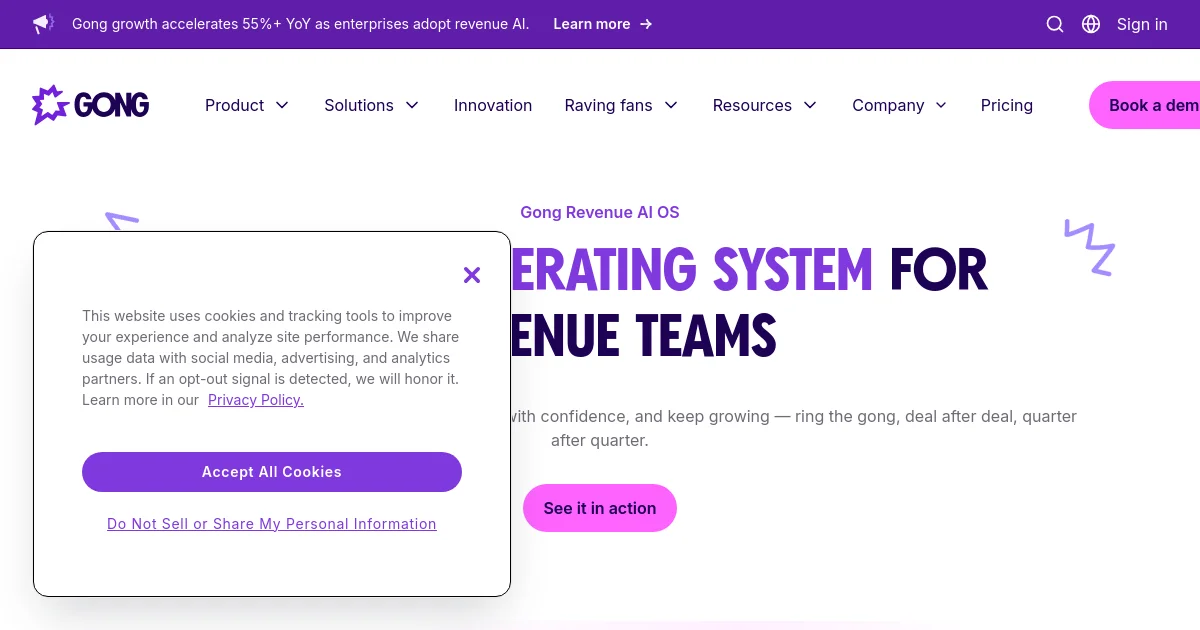 Gong website homepage screenshot