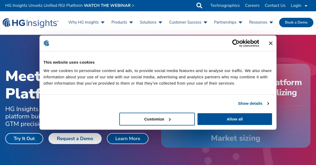 HG Insights website homepage screenshot