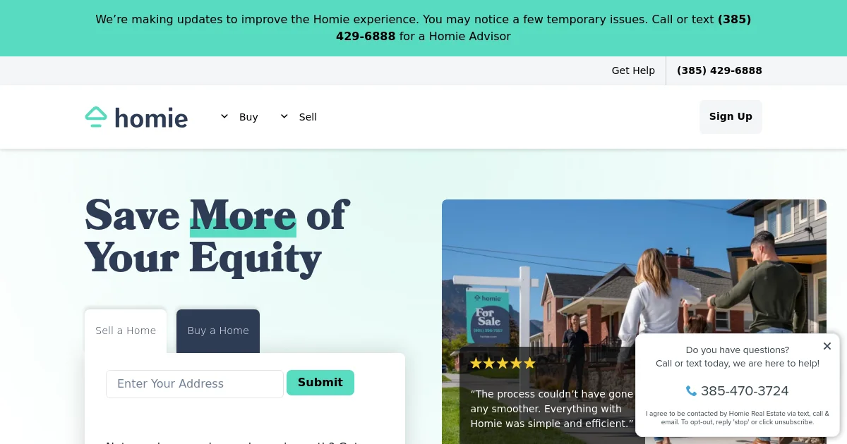 Homie website homepage screenshot
