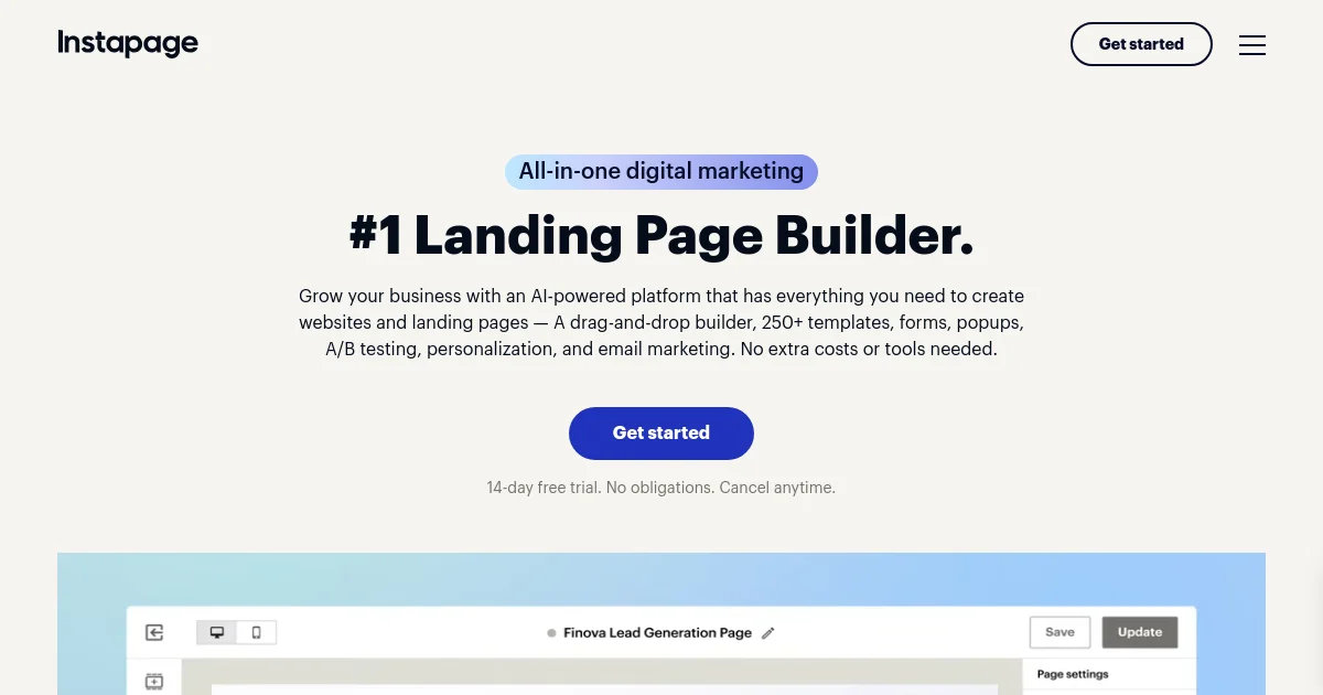 Instapage website homepage screenshot