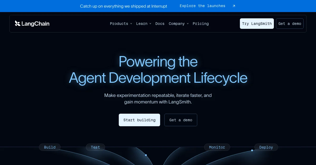 LangChain website homepage screenshot