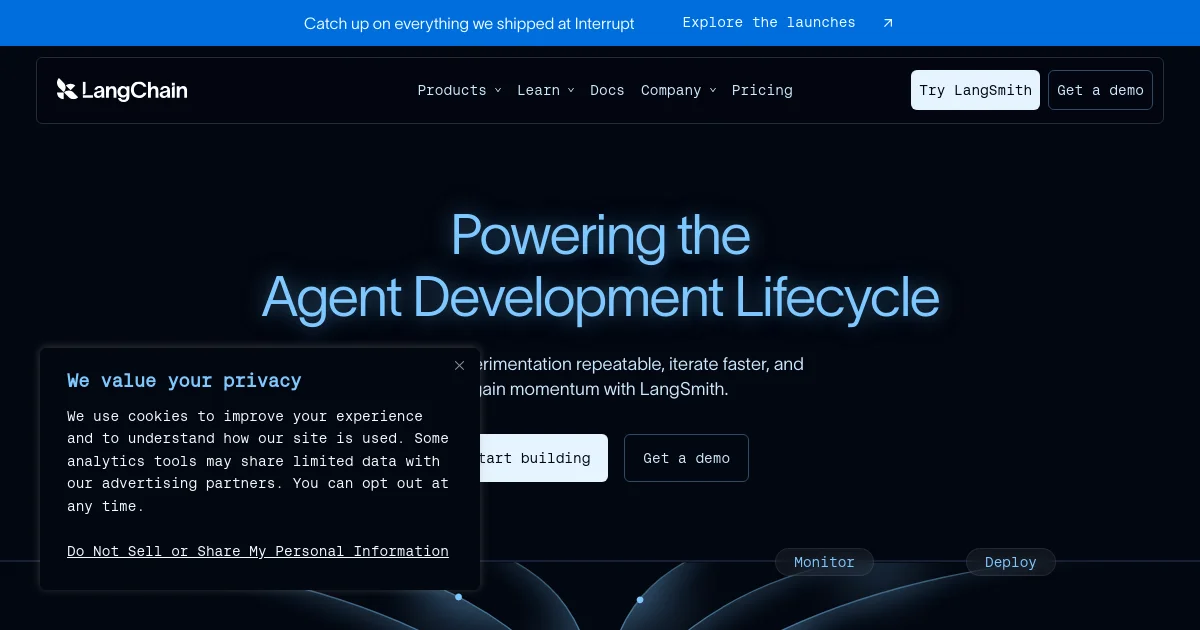 LangSmith website homepage screenshot