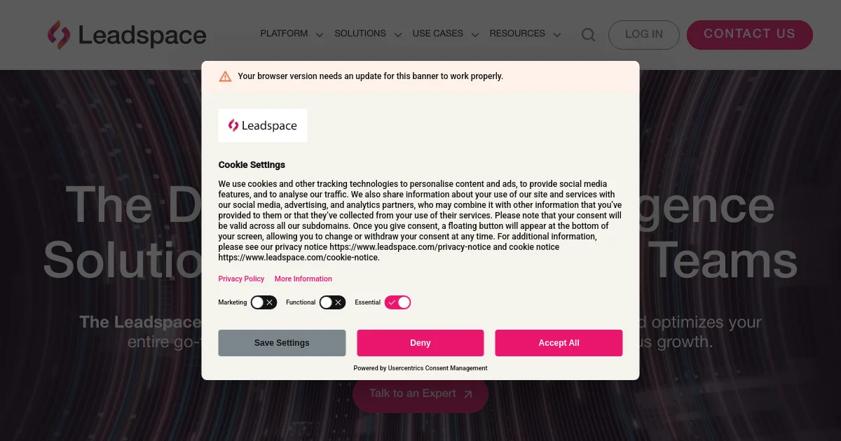 Leadspace website homepage screenshot