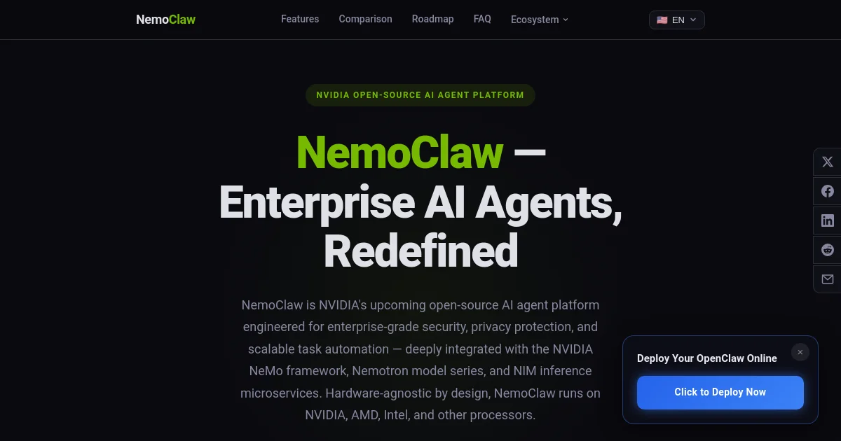 NemoClaw website homepage screenshot