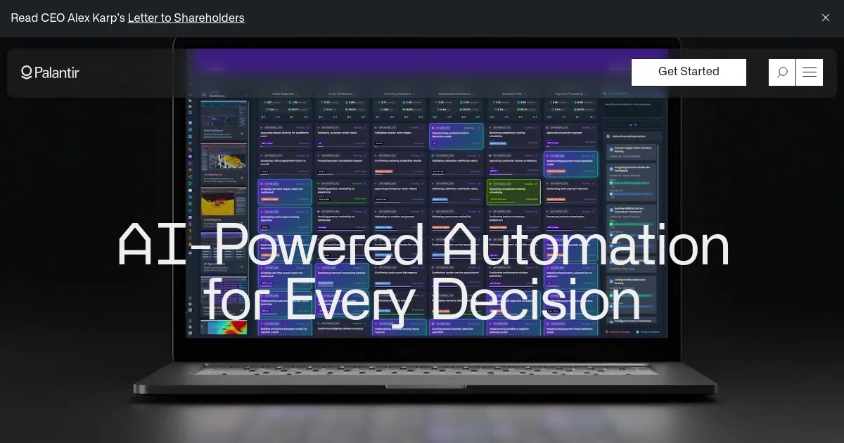 Palantir Technologies website homepage screenshot