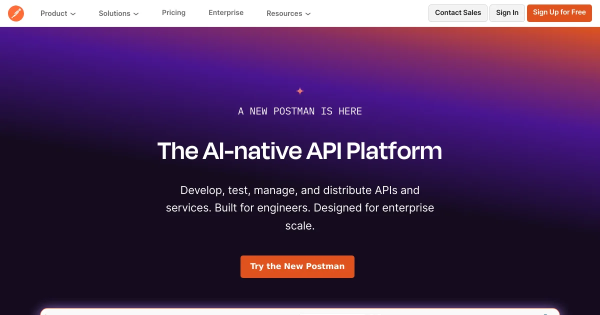 Postman website homepage screenshot