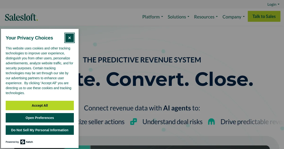 SalesLoft website homepage screenshot
