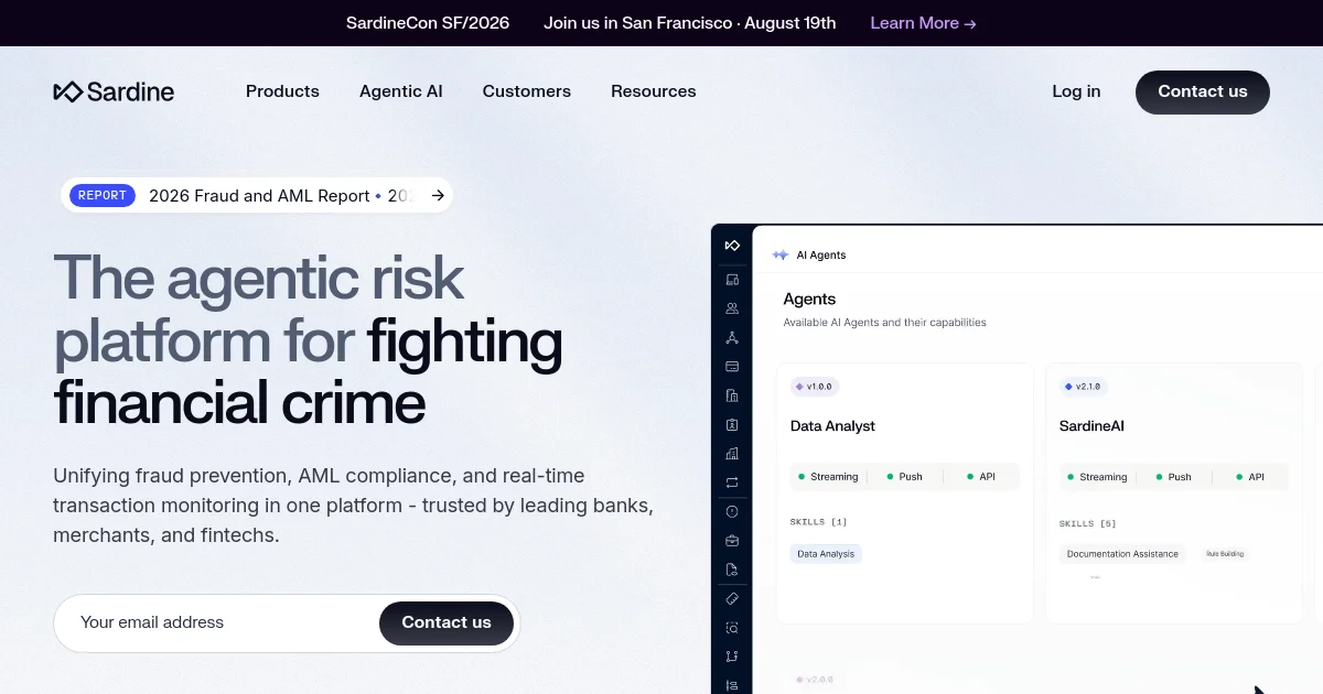 Sardine website homepage screenshot