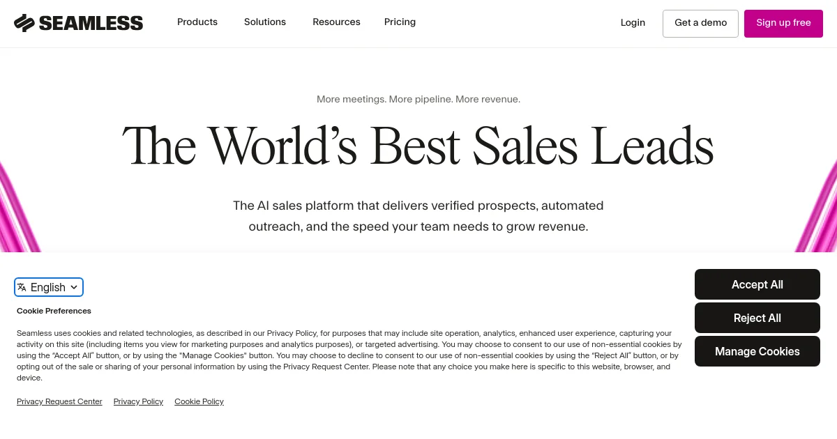 Seamless AI website homepage screenshot