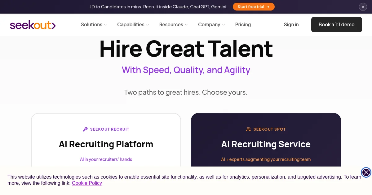 SeekOut website homepage screenshot