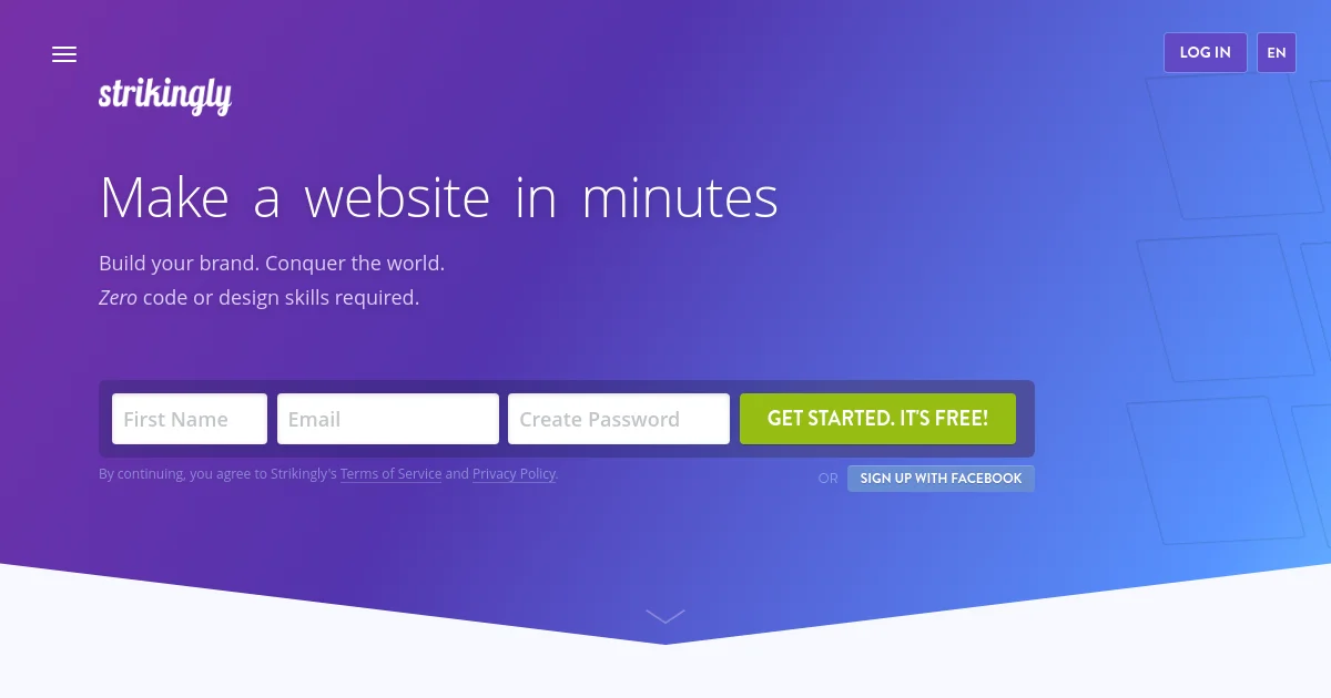 Strikingly website homepage screenshot