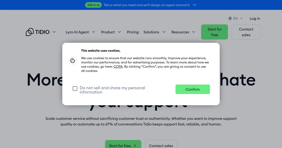 Tidio website homepage screenshot