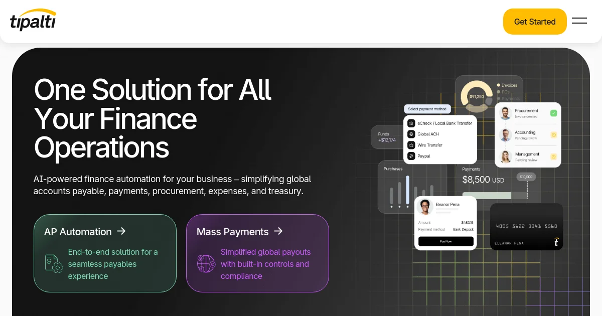 Tipalti website homepage screenshot