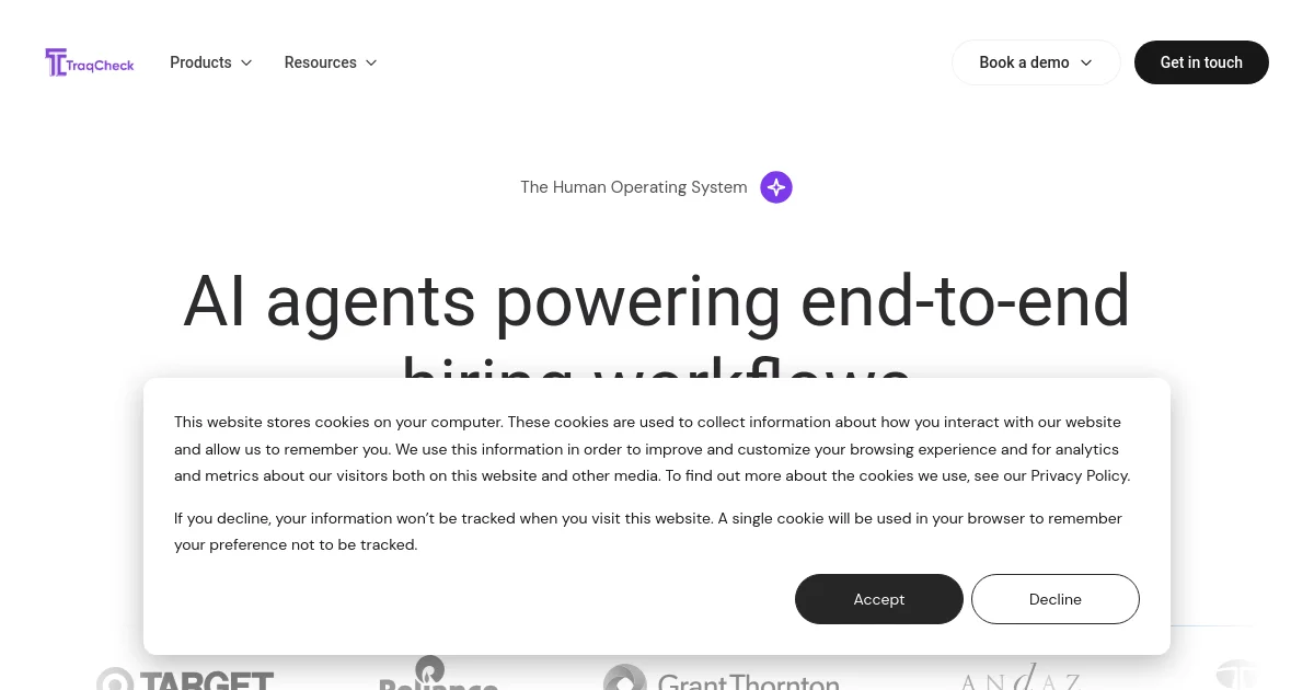 TraqCheck website homepage screenshot
