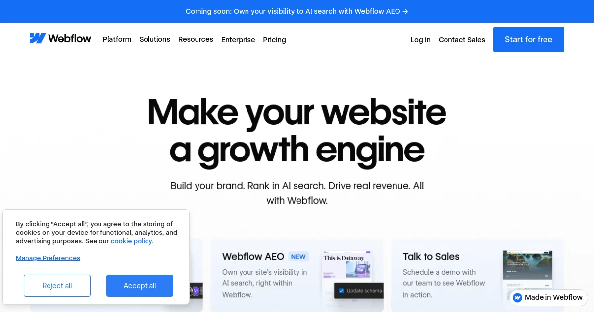 Webflow website homepage screenshot
