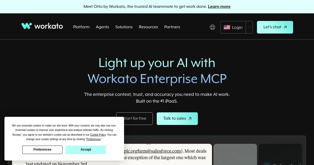 Workato website homepage screenshot