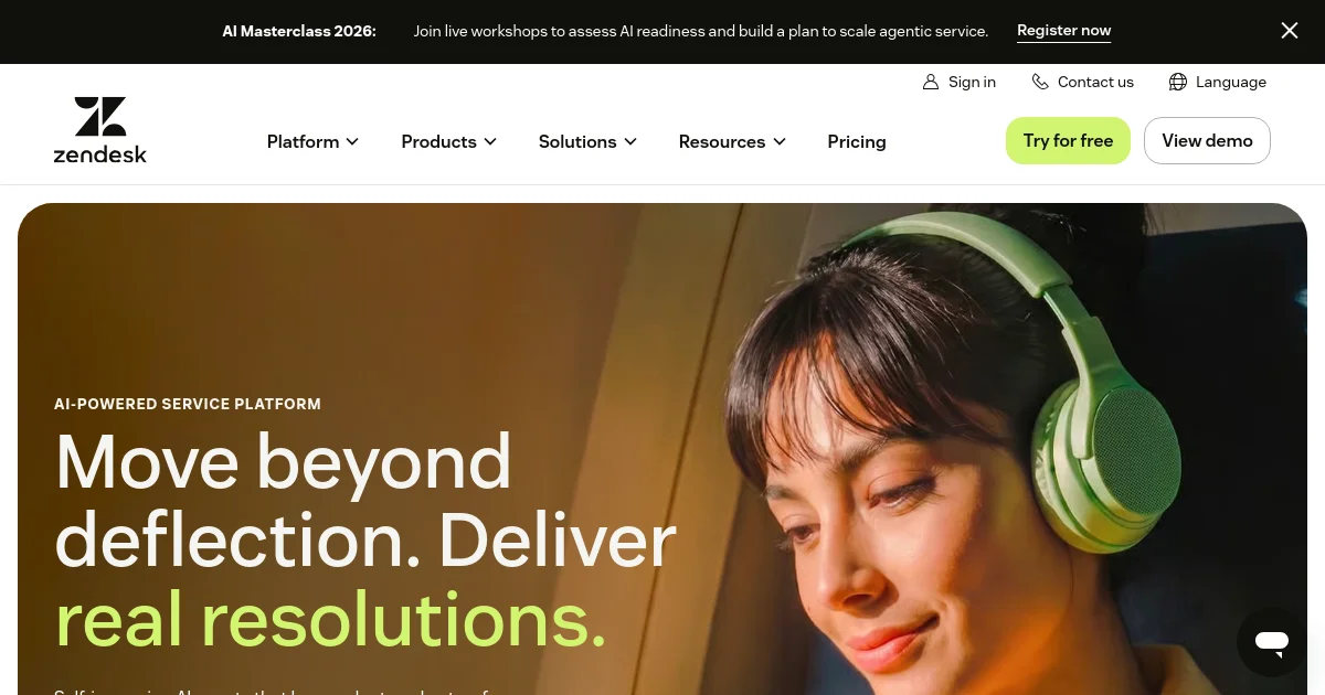 Zendesk website homepage screenshot