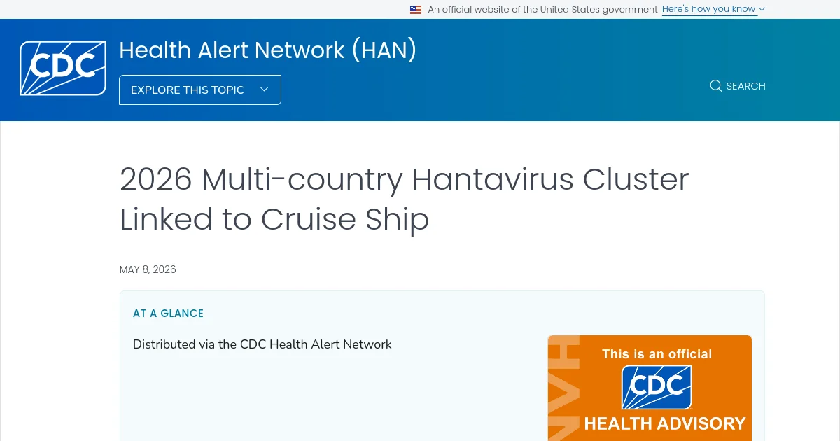 CDC Health Alert Network notice HAN00528 hantavirus Andes strain MV Hondius