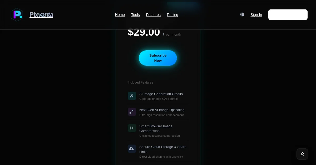 Pixvanta pricing page