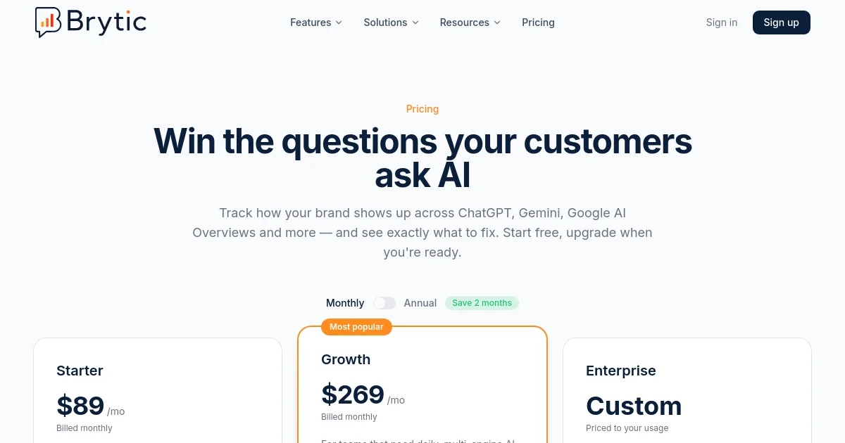 Brytic pricing page
