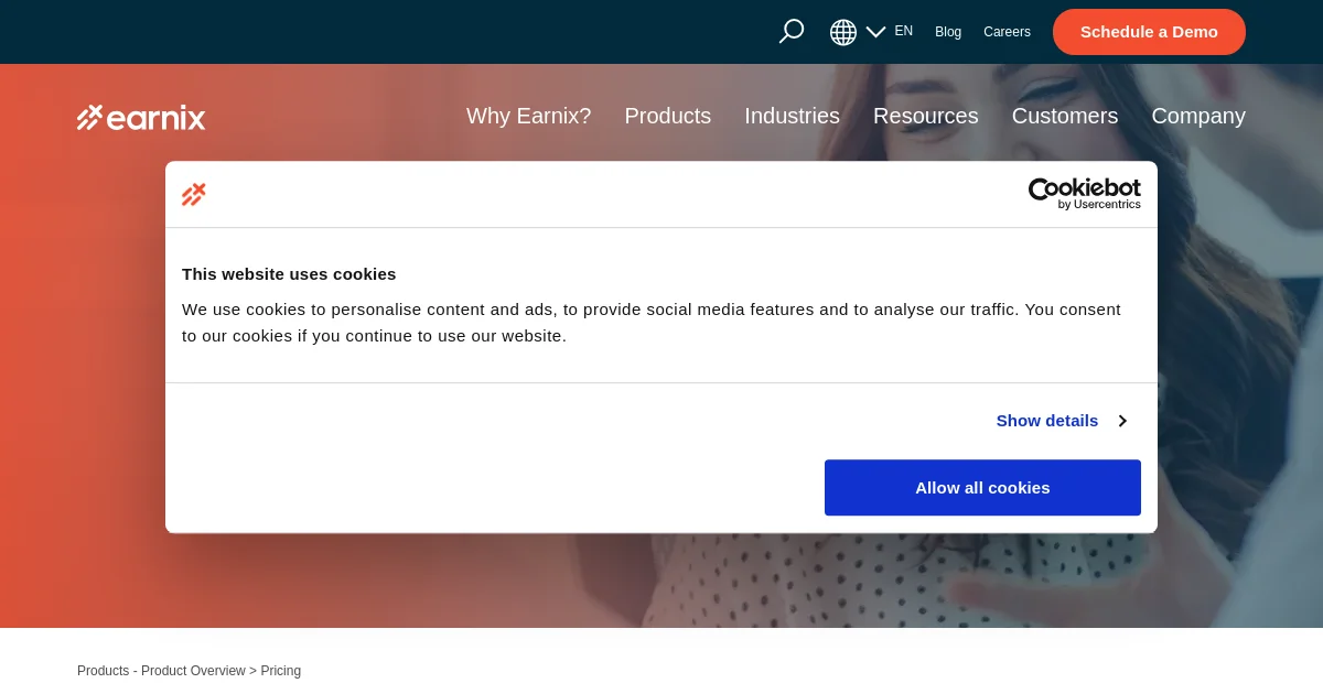 Earnix pricing page